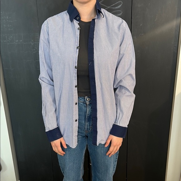 Express Blue Striped Shirt Small - Picture 1 of 5